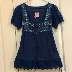 Free People Boho Shirt Embroider Knit NWT Blouse
